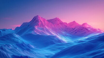 Stunning pink and blue mountain landscape at sunrise, showcasing the beauty and tranquility of nature in a winter setting.