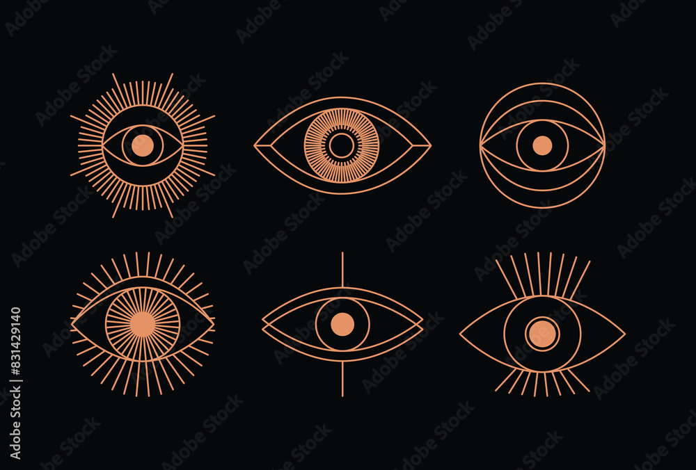 Poster vector retro futuristic neo grunge elements for print and graphic designs, abstract eye shapes y2k