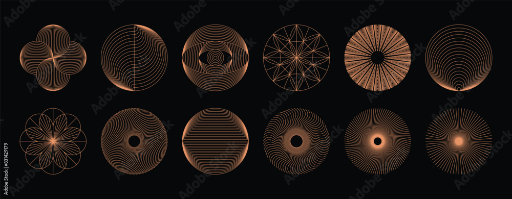 Poster Vector minimal geometric illustrations set - trendy abstract aesthetic linear compositions, prints, frames and graphic design elements..