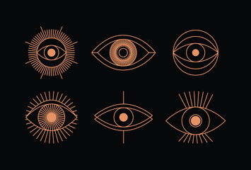 Vector retro futuristic neo grunge elements for print and graphic designs, abstract eye shapes y2k