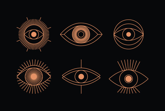Vector retro futuristic neo grunge elements for print and graphic designs, abstract eye shapes y2k