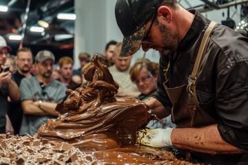 Chocolate Sculpting Event with Talented Artisan and Enthralled Audience - Culinary Artistry, Live Event, and Creative Performance