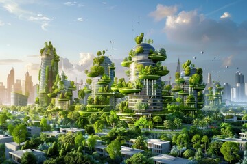 Futuristic Smart City with Sustainable Architecture and Integrated Green Spaces for Urban Solutions