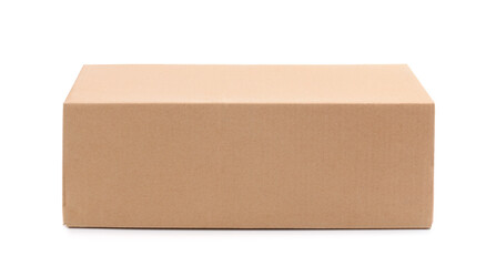 Front view of blank brown cardboard box