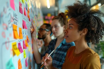 Obraz premium Diverse Team Brainstorming in a Modern Office for Creative Collaboration and Innovation