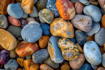 Beach Pebbles. Randomly Colored Stones on the Shoreline of Kent Beach