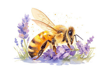 An illustration of a bee with flowers in watercolor style.
