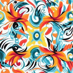 Seamless Pattern of Colorful Geometric Pattern with Traditional Tribe Motifs