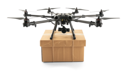 Box with drone, transparent background