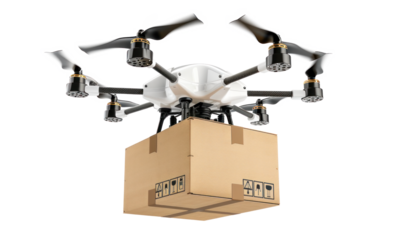 Drone Carrying a Box on Transparent Background