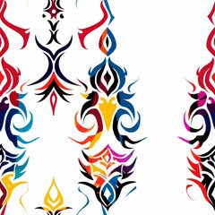 Seamless Pattern of Colorful Geometric Pattern with Traditional Tribe Motifs