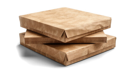 Brown Paper Wrapped Box Stack on Transparent Background