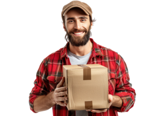 Man Holding Cardboard Box with Transparent Background