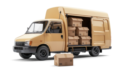 Delivery Van with Multiple Boxes on Transparent Background