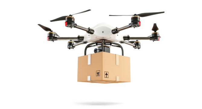 Box carried by a drone on transparent background - Powered by Adobe