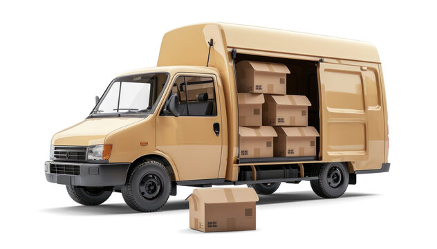 Delivery Van with Multiple Boxes on Transparent Background