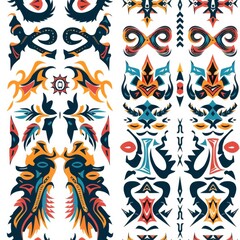 Seamless Pattern of Colorful Geometric Pattern with Traditional Tribe Motifs