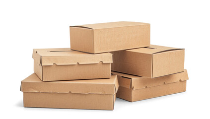 Stacked cardboard boxes on white background