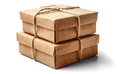 Box Gift Wrapped in Twine on Transparent Background