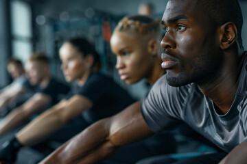 Focused Athletes in Intense Workout
