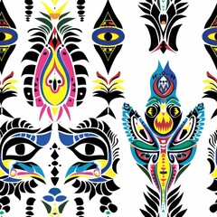 Obraz premium Seamless Pattern of Colorful Geometric Pattern with Traditional Tribe Motifs