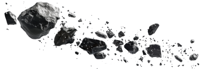 Asteroids in Motion on Transparent Background