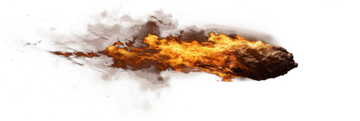 Burning Asteroid in Space with Fiery Trail, Transparent Background