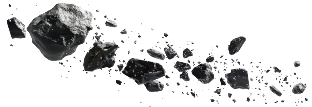 Asteroids in Motion on Transparent Background