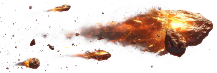 Fiery Asteroids Colliding on Transparent Background
