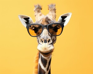 Cool Animal. Stylish Giraffe with Hipster Sunglasses, Funny and Fashionable Portrait