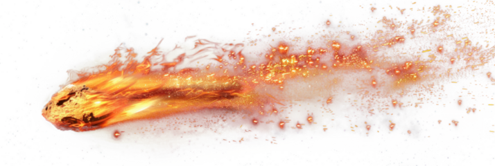 Asteroids blazing through space with fiery trail