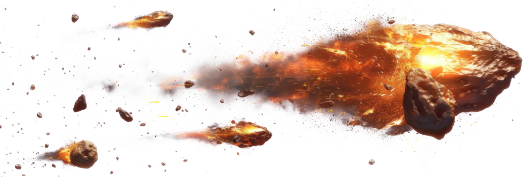 Fiery Asteroids Colliding on Transparent Background