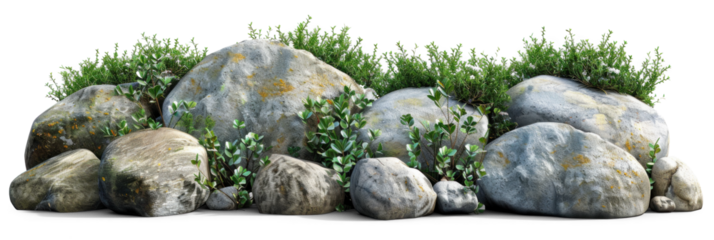 Grass and rocks isolated on transparent background