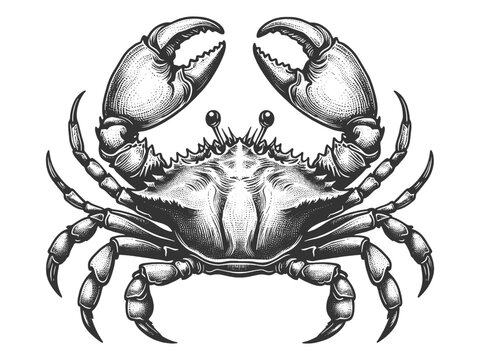 recommend clip art: crab with its claws raised, showcasing classic artistic style and intricate line work sketch engraving generative ai vector illustration. Scratch board imitation. Black and white image.