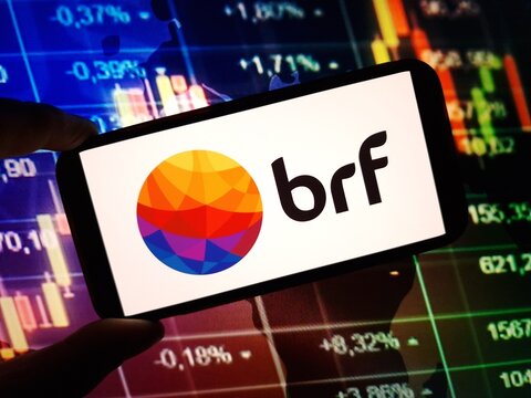 Konskie, Poland - May 27, 2024: BRF company logo displayed on mobile phone