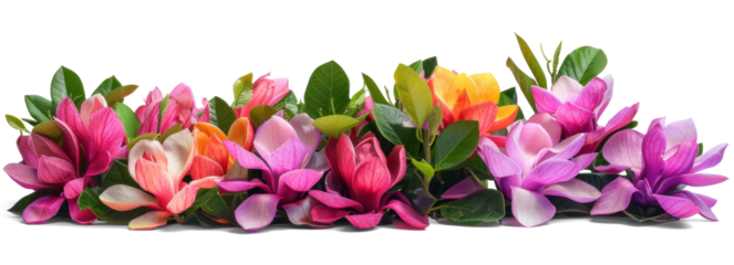 Colourful Flowers Bush with Mixed Magnolias on Transparent Background