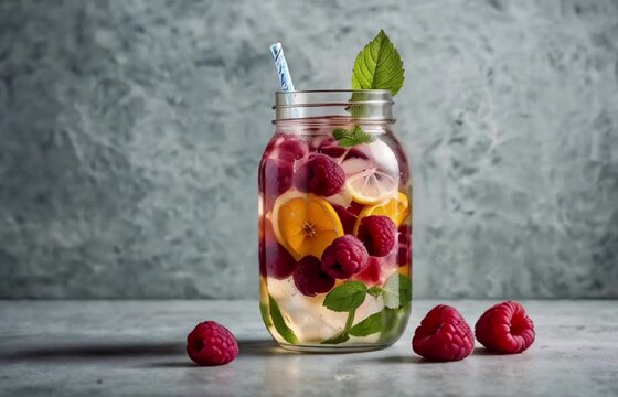 Lemonade with raspberry lemon and mint
