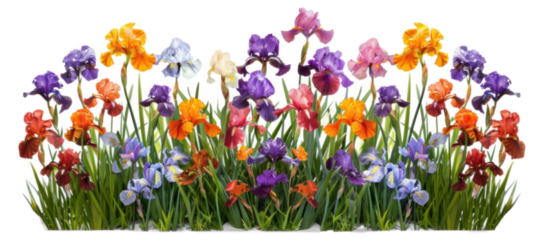 Colourful flowers bush of iris in full bloom