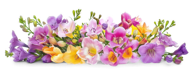 Freesia flowers bush on transparent background