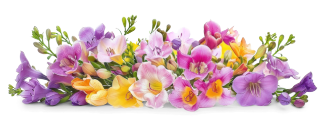 Freesia flowers bush on transparent background