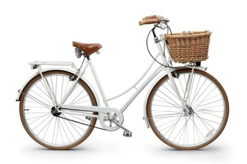 Bicycle White Background. Active Lifestyle with Wicker Basket Accessory