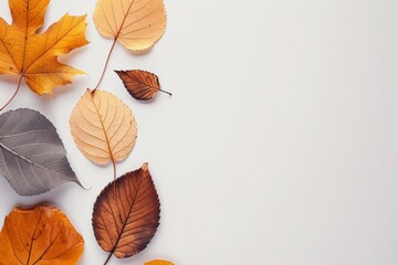 Dry leaves against a plain white background symbolizing autumn - fall - nature - seasonal decor