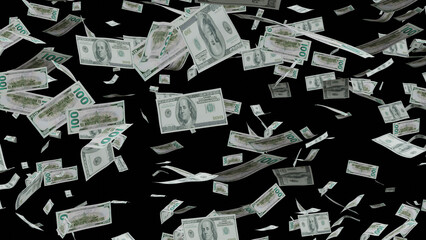 Raining Money - 3D render with transparent background