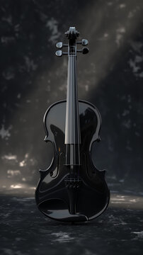 Black Violin on Cinematic Blurred Background. Musical instrument vertical backdrop. Suitable for banner, poster, social posts.
