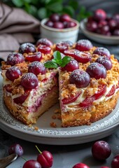 Pflaumenkuchen - Plum cake with a streusel topping. 