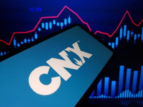 Konskie, Poland - May 27, 2024: CNX Resources company logo displayed on mobile phone