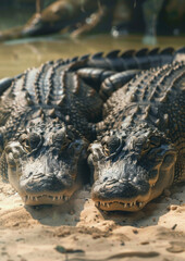 Obraz premium Two American Alligators (Alligator mississippiensis) at the marshland in Everglades National Park