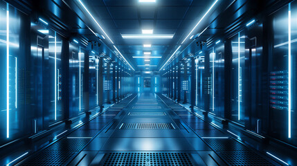 Couloir d'une salle de stockage de données cloud informatique