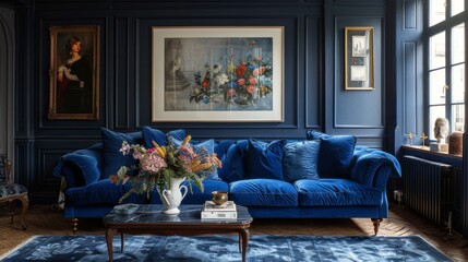 Blue Couches and Chairs in a Modern Living Room