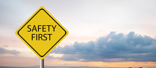 Safety first symbols, work safety, caution work hazards, danger surveillance, zero accident...